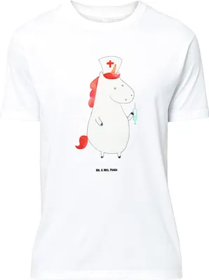 Produktbild von Mr. & Mrs. Panda Größe XL T-Shirt Einhorn Krankenschwester - Weiß - Geschenk, Unicorn, mit Spruch, Krankenpflegerin, Ärztin, Krankenhaus, Krankenpfleger, Shirt, Tshirt