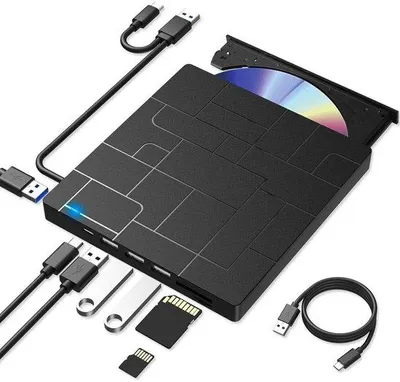 Obrázok produktu pre Externý CD prehrávač s rozhraním USB 3.0 a Type-C, čítačkou kariet SD/TF a USB portom, multifunkčná čítačka 7 v 1.