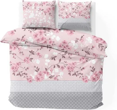 Produktbild von Bettwäsche mit Blumenmuster, 200 x 200 cm, 3-teilig - Bettwäsche aus Renforcé - Bettwäsche mit Kirschblütenmuster, 200 x 200 cm, ideal für den Sommer - wunderschöne Sommerbettwäsche