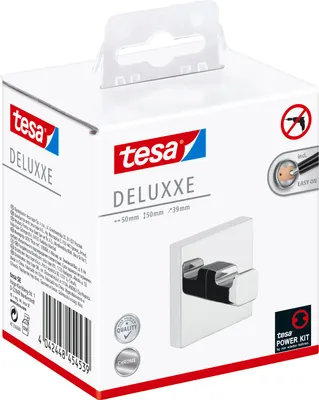 Produktbild von tesa Handtuchhaken selbstklebend - ohne Bohren - chrom glänzend - DELUXXE Serie