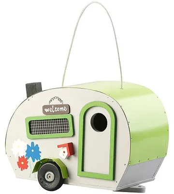 Image de Nichoir à oiseaux en bois design caravane en métal