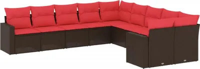 Produktbild von vidaXL 10-tlg. Garten-Sofagarnitur mit Kissen Braun Poly Rattan