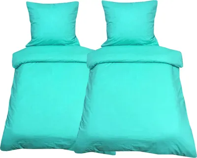 Produktbild von 4 tlg Bettwäsche 155x200 + 80x80 cm 100% Baumwolle Renforce Türkis Uni Einfarbig Garnitur Set