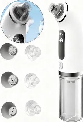 Produktbild von Mitesser Entferner Elektrisch, Porensauger mit sichtbarem Wassertank, 4 Saugstufen, 6 Aufsätze, Tiefenreinigung & Blaulicht, USB aufladbar