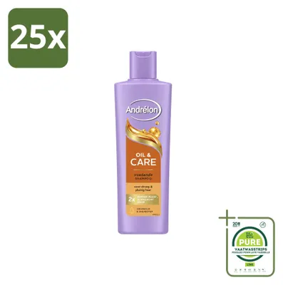 Productafbeelding van 25 x Andrélon Oil & Care Shampoo voor droog en kroeshaar, 250 ml - Grote verpakking - 25 stuks
