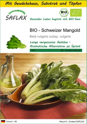 Produktbild von SAFLAX Anzucht Set - BIO - Schweizer Mangold - Beta vulgaris subsp. vulgaris - 150 Samen - Mit Mini-Gewächshaus, Anzuchtsubstrat und 2 Töpfen