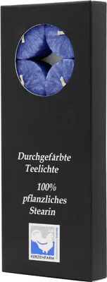 Produktbild von Teelichter aus Stearin, 18/38 mm, Dunkelblau, KERZENFARM HAHN, Brenndauer ca. 4h, 10 Stück pro Verpackung