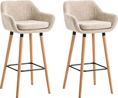 Produktbild von TPFLiving 2er Set Barhocker Grande Gestell Holz Stoff Creme