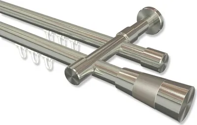Produktbild von Interdeco Innenlaufstange, Gardinenstange mit Innenlauf Edelstahl-Optik Modell Prestige Tanara, 20 mm Ø 2-läufig, 440 cm (geteilt)