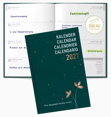 Produktbild von PlanWise Buchkalender 2026 A5 – Terminplaner mit 1 Woche auf 2 Seiten – Flex-Hardcover Kalender DIN A5 in Lederoptik – Jahresübersicht & Ferien – eleganter Timer