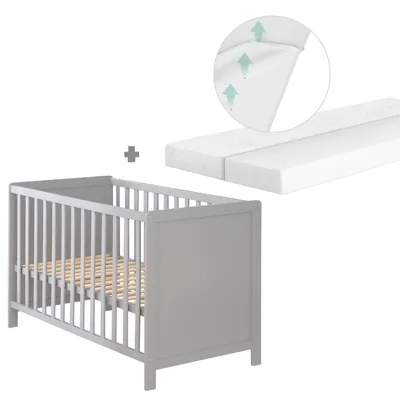 Imagen del producto de Cuna lateral 2 en 1 de 60x120 cm + colchón "safe asleep®", color taupe, con altura ajustable, 5 barras laterales, incluye somier y colchón