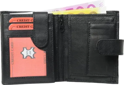 Image de Porte-monnaie en cuir nappa Porte-monnaie combiné - sélection : Porte-monnaie en cuir nappa avec verrou extérieur noir 4