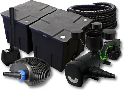 Immagine prodotto di Set completo SunSun: filtro per laghetti CBF-350B fino a 60000 L, pompa per laghetti CTF-6000 6000l/h 40W, chiarificatore per laghetti CUV-272 72W, tubo per laghetti 25m 25 mm, schiumatoio CSP-250 2500l/h 45W, fontana HJ-943 800l/h 16W