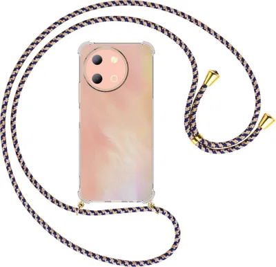 Produktbild von Handykette Backcover-Schutzhülle mit Band (Metall goldfarben) für vivo Y38 5G - blau+beige
