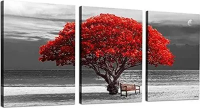 Zdjęcie produktu dla Hyidecorart Obraz na Płótnie Drzewo Czerwony 3-częściowy Nowoczesny 40x58cm