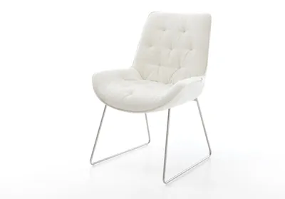 Produktbild von DELIFE Esszimmerstuhl Taimi-Flex Bouclé Soft Beige Kufengestell Edelstahl