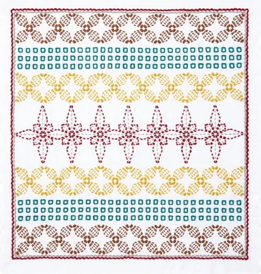 Produktbild von Olympus Hitomezashi Sashiko Stickpackung "Hana Fukin Pionsettia", Stoff bedruckt, 34x34cm, Original aus Japan