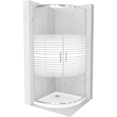 Obrázek produktu pro Mexen Rio půlkruhový sprchový kout 80 x 80 cm, Pruhy, Chromovaná + sprchová vanička Flat, Bílá - 863-080-080-01-20-4110