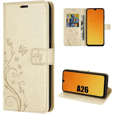 Image de Coque pour Samsung Galaxy A26 5G, Protection Antichoc Anti-Rayures CuirPolyuréthaneDoré Motif Relief Floral