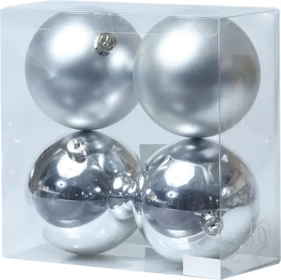 Christbaumkugel - Weihnachtsbaumkugel - bruchfest - D: 10cm - glänzend und matt - silber - 4er Set