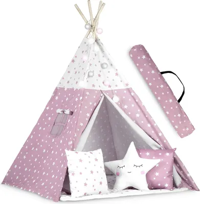 Image de Nukido Teepee tente avec lumières pour enfants - rose avec étoiles