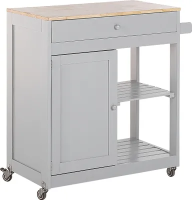 Zdjęcie produktu dla BELIANI Wózek kuchenny szary MDF drewno kauczukowe 75 x 43 x 87 cm barek na kółkach z szafką i 2 szufladami