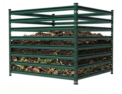Productafbeelding van Relaxdays Composter van metaal, biologische composter voor de tuin, afmetingen: 90 x 100 x 100 cm, inhoud: 900 liter, composteerbak voor bladeren, verstevigingen, staal, groen
