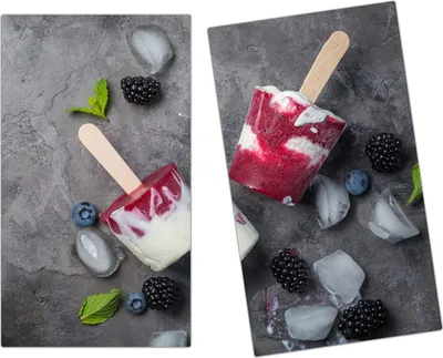 Produktbild von Spritzschutz Herdabdeckplatte Schneidebrett aus Glas Beereneis gefroren 2-Teilig (60x52cm)