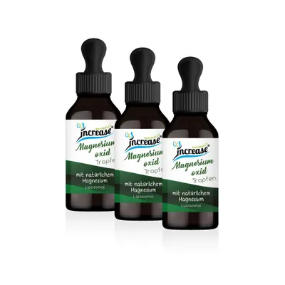 Produktbild von Nimm 3, zahl 2 Aktion Liposomale Magnesiumoxid Tropfen hochdosiert - 3000mg Magnesiumoxid pro Tag davon 1500mg Magnesium (270.000mg in 3 Flaschen)