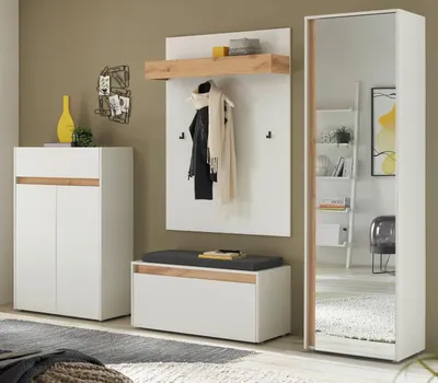 Produktbild von Garderobe Set 5-teilig "Center" in weiß und Wotan Eiche Garderobenkombination 265 x 200 cm