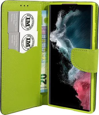 Produktbild von Buch Tasche "Fancy" kompatibel mit SAMSUNG GALAXY S24 Etui mit Standfunktion, Kartenfach Blau-Grün