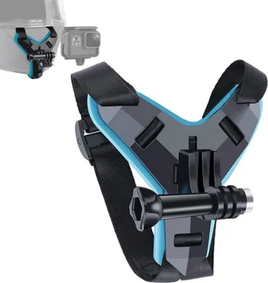 Produktbild von GoPro Helmhalterung – Kinnhalterung für Motorradhelm – Kinnband für Actionkamera – Universal für Fahrrad, Motorrad und GoPro – Blau