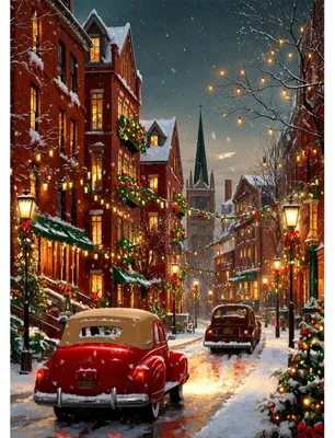 Image de Kit de peinture diamant - Motif : rue de Noël - Kit de loisirs créatifs pour adultes - 30x40 cm