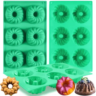Produktbild von Mini Silikon Gugelhupfform - Antihaftbeschichtet - Für Muffins Bagels Kekse und Mini-Kuchen - 2 Stück