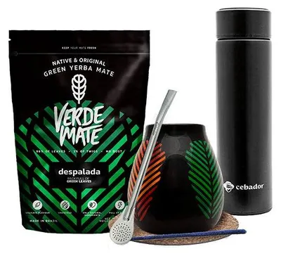 Produktbild von Verde Mate - Mate Tee Set Despalada 500g - Brasilien Yerba Mate - Luftgetrocknet, 5mm Grobe Blätter- LED Termos 480ml Temperaturanzeige - Becher 350ml