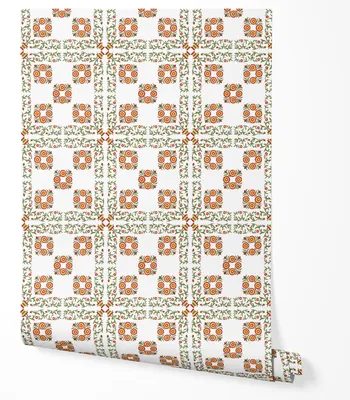 Produktbild von Selbstklebende Tapete Möbelfolie Blumenmuster Rot Grün Vintage Ornament Retro Floral Wandtapete Landhausstil Küche Wohnzimmer Schlafzimmer Flur 2,5m x 0,5m