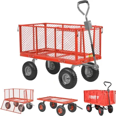 Zdjęcie produktu dla Wózek ręczny, wózek transportowy, składany, z metalowymi ściankami, 95 x 50 x 40 cm