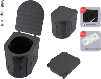 Immagine prodotto di WC da campeggio biodegradabile con coperchio - Nero - Contenitore portatile - Accessori per l'outdoor - WC da campeggio biodegradabile con coperchio - Portatile per l'uso in campeggio