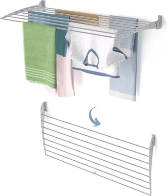 Image de Porte-linge mural en aluminium, idéal pour la salle de bain, le balcon ou la buanderie - Foxydry Fold Down 116 cm