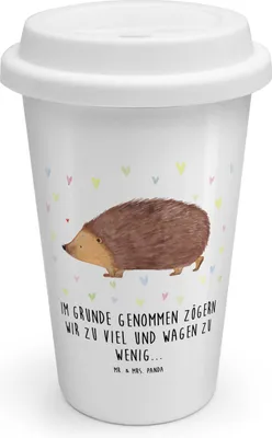 Produktbild von Mr. & Mrs. Panda ToGo Kaffeebecher Igel Herzen - Weiß - Geschenk, Leben, Thermobecher, Vertrauen, To Go, Isolierbecher, Lustige Sprüche, Liebe, Coffee Becher, Herz