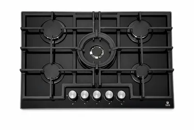 Produktbild von Gasline GAG75GLG Gaskochfeld 75cm Schwarz Glaskeramik mit 5 Brennern WOK Brenner 4,20 kW