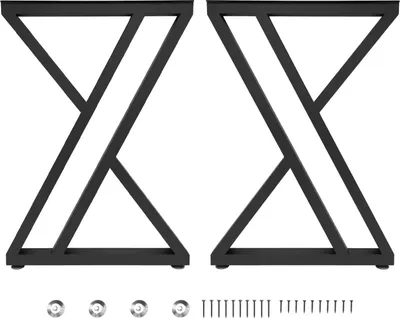 Image de Pieds de table/pieds de meuble en métal - Pieds de table en forme de X - Lot de 2 - Montage à vis - 70 × 50 × 5 cm - Capacité de charge 300 kg - Fer avec patins en caoutchouc