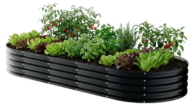 Produktbild von Niwa - Hochbeet oval für den Außenbereich 180x90x30 cm aus schwarzem Edelstahl
