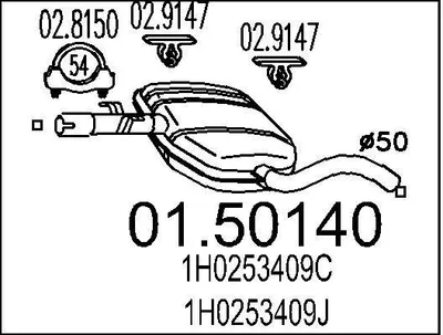 Produktbild von MTS 01.50140 Mittelschalldämpfer Schalldämpfer für VW GOLF III (1H1) Golf IV Cabrio (1E) Golf III Cabrio (1E7) Vento (1H2) GOLF III Van (1H1)