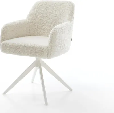 Produktbild von DELIFE Drehstuhl Greg-Flex Teddystoff Beige Kreuzgestell breit Weiß 360° drehbar Wippfunktion Taschenfederkern