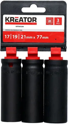 Obrázek produktu pro KREATOR KRT095200 - 3ks nástrčných hlavic 17-19-21mm prodloužené 1/2"