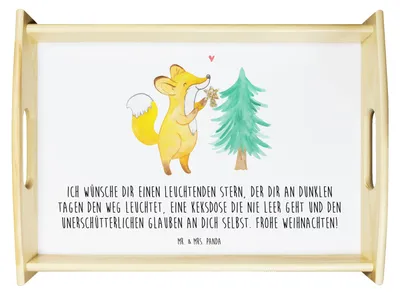 Produktbild von Mr. & Mrs. Panda Tablett Fuchs  Weihnachtsbaum - Weiß - Geschenk, Servier, Sofa, Holztablett, Schlittschuh, Weihnachtsmann, Snack, Weihnachten, Serviertablett, Winter