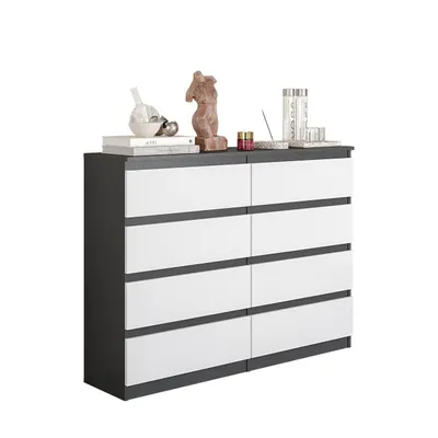 Obrázok produktu pre GABRIEL – Komoda / príborník s 8 zásuvkami – antracitová / biela matná – výška 92 cm, šírka 120 cm, hĺbka 33 cm