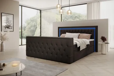 Produktbild von Boxspringbett AROSA TV 180x220 Schwarz mit Taschenfederkernmatratze Topper LED TV-Halterung Schubladen