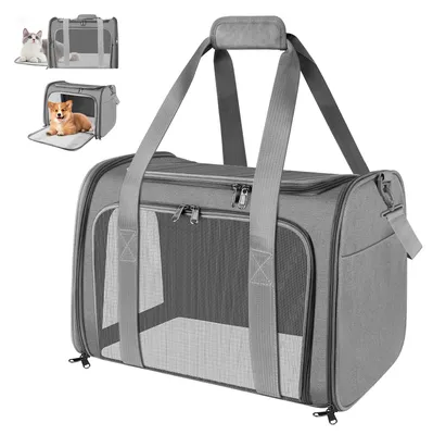 Produktbild von Transporttasche Katze und Hund, 45x30x30 cm Transportbox Katze, Katzentransporttasche Faltbar und Atmungsaktiv, Autoreise Transportbox für Katze und Mittelgroße Hund